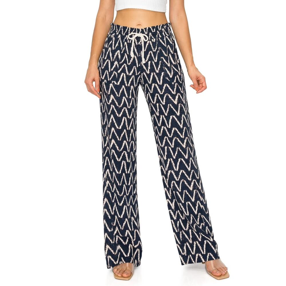 Cali1850 Linen Pants, Oceanside, Drawstring Smocked Waist, Pockets, Sz L